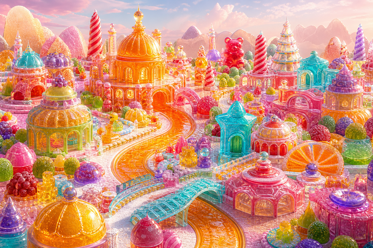 Original imaginative city built from colourful confectionery